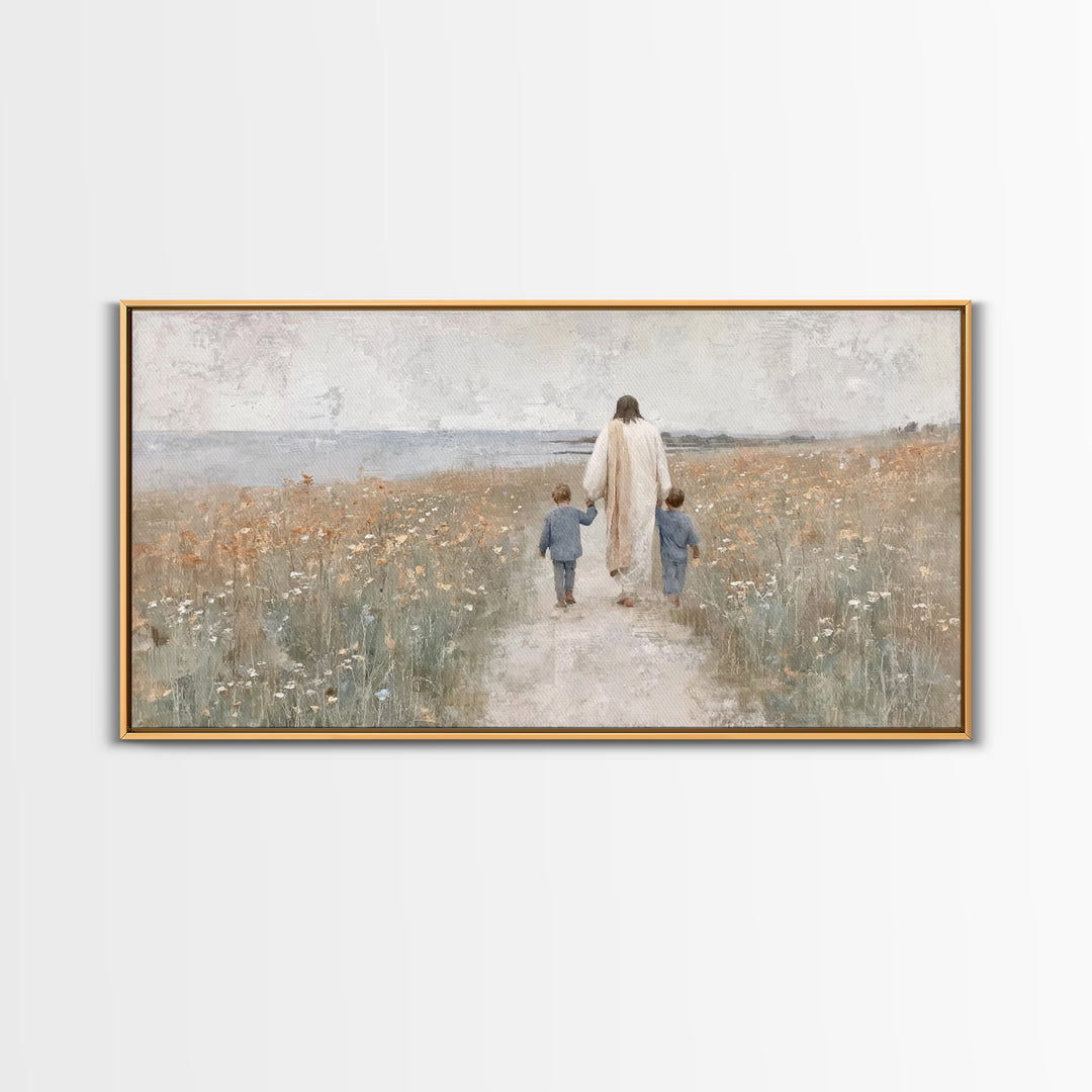Field Of Gentle Light | Framed Canvas Print | Christian Decor | Jesus Painting | Christian Art Canvas | Christian Wall Art | Christian Art