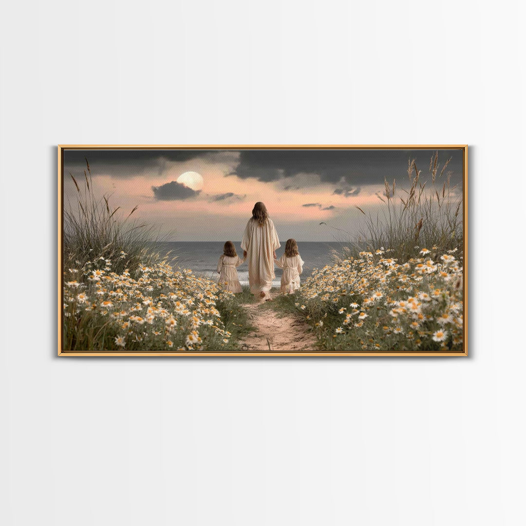 Moonlit Path Calm, Framed Canvas Print, Christian Wall Art, Christian Art Canvas, Jesus Painting, Christian Decor, Christian Art