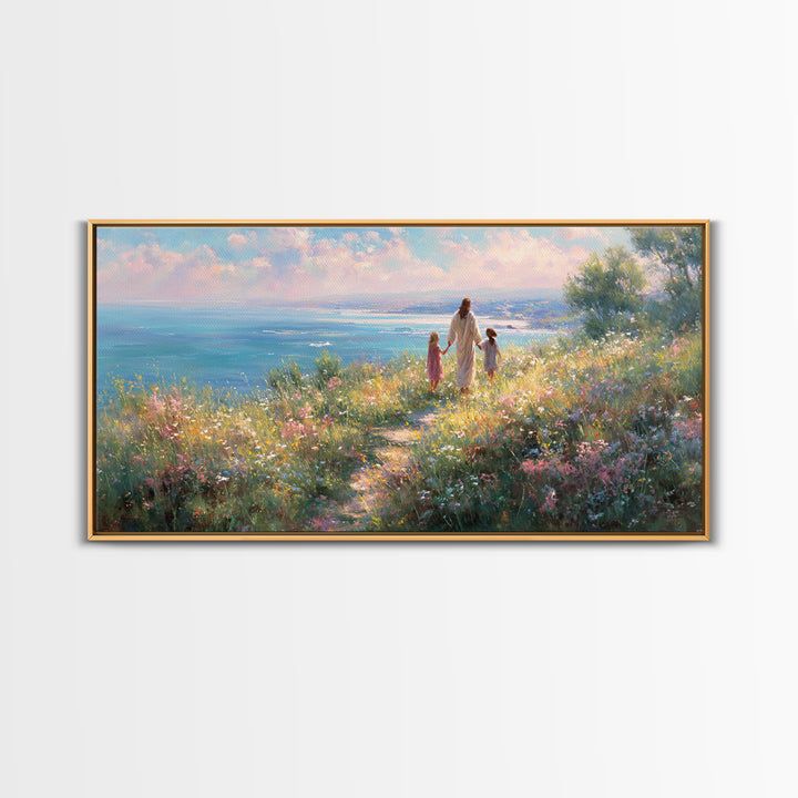 Shoreline Of Grace – Framed Canvas Print – Christian Decor – Christian Art Canvas – Christian Wall Art – Jesus Painting – Christian Art