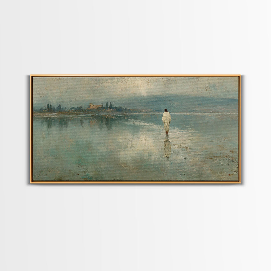 Silent Water Path, Framed Canvas Print, Christian Art Canvas, Jesus Painting, Christian Wall Art, Christian Gift Ideas, Christian Christmas