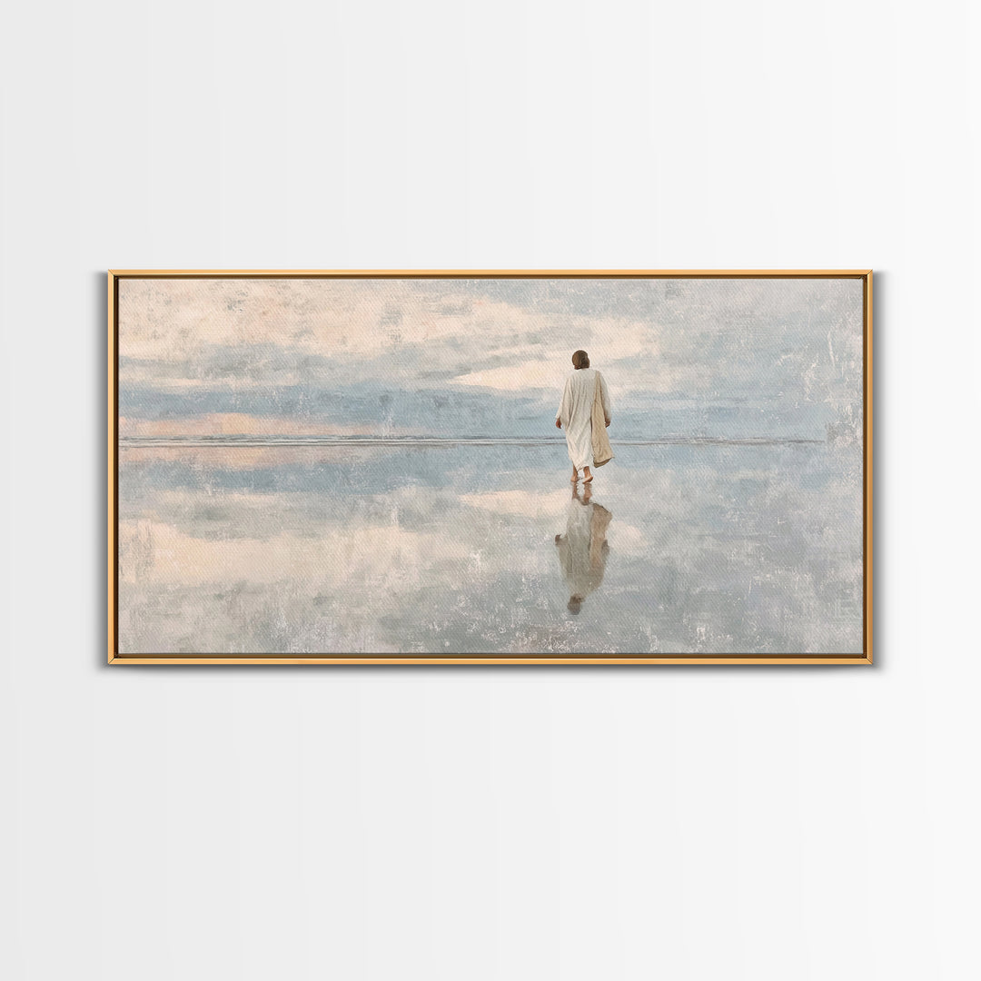 Heavenly Shore Walk – Framed Canvas Print – Christian Art Canvas – Jesus Painting – Christian Wall Art – Christian Christmas Art – Christia