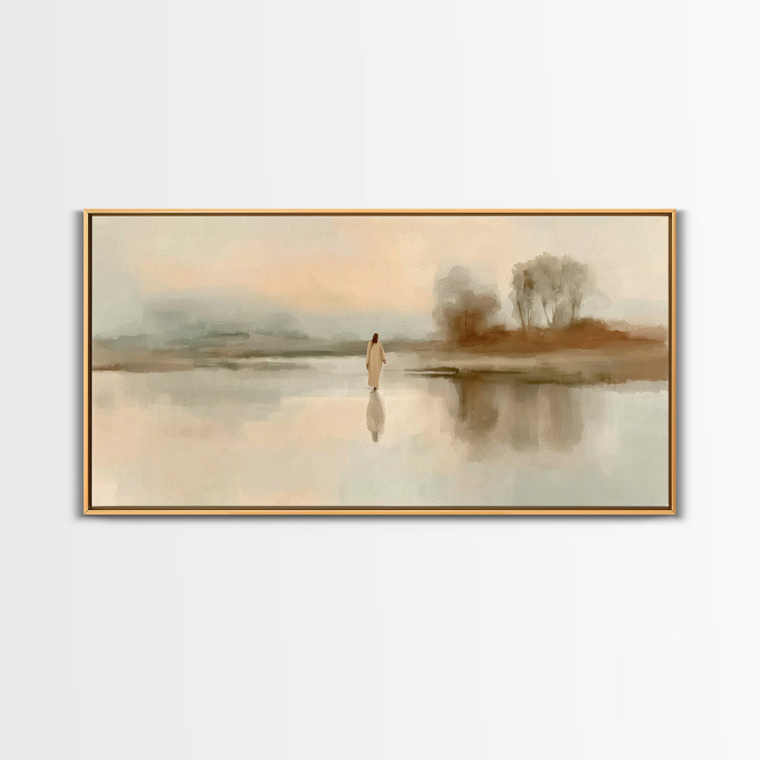 Quiet River Grace – Framed Canvas Print – Jesus Painting – Christian Art Canvas – Christian Wall Art – Christmas Art – Christian Christmas