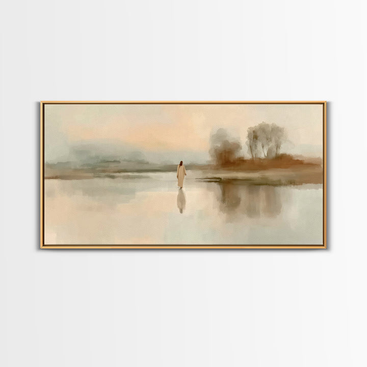 Quiet River Grace – Framed Canvas Print – Jesus Painting – Christian Art Canvas – Christian Wall Art – Christmas Art – Christian Christmas