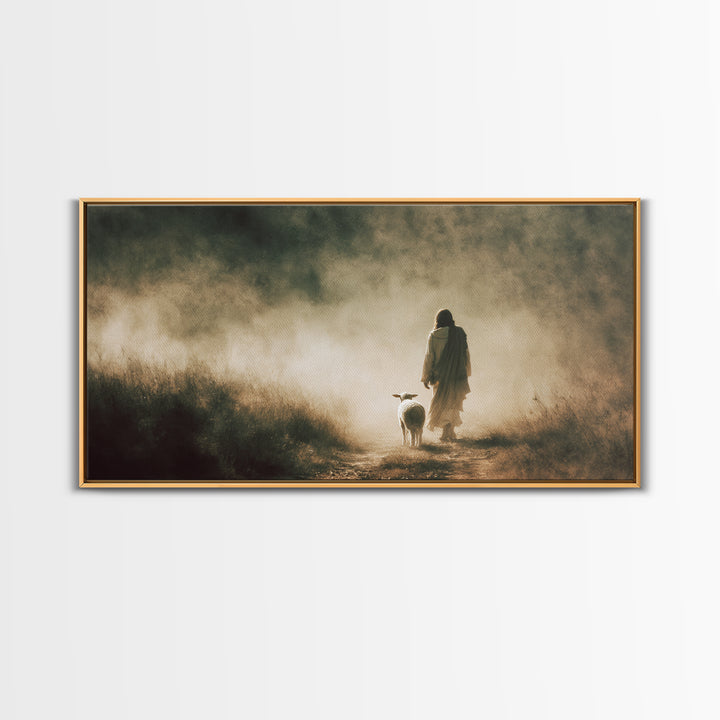 Gentle Meadow Grace – Framed Canvas Print – Jesus Painting – Christian Art Canvas – Christian Wall Art – Christian Christmas Art – Faith