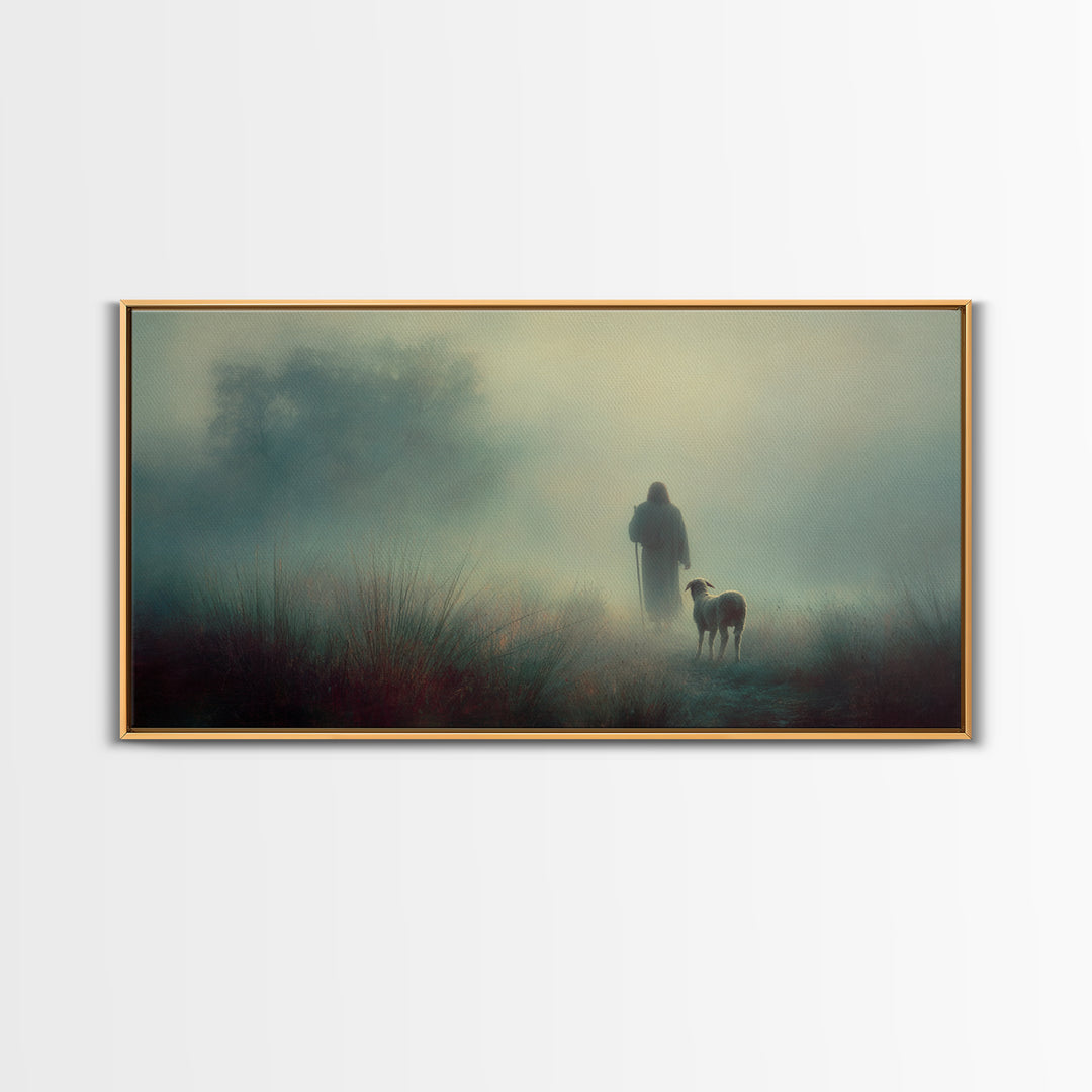 Autumn Shepherd Calm – Framed Canvas Print – Christian Wall Art – Christian Art Canvas – Christian Christmas Art – Jesus Painting – Faith