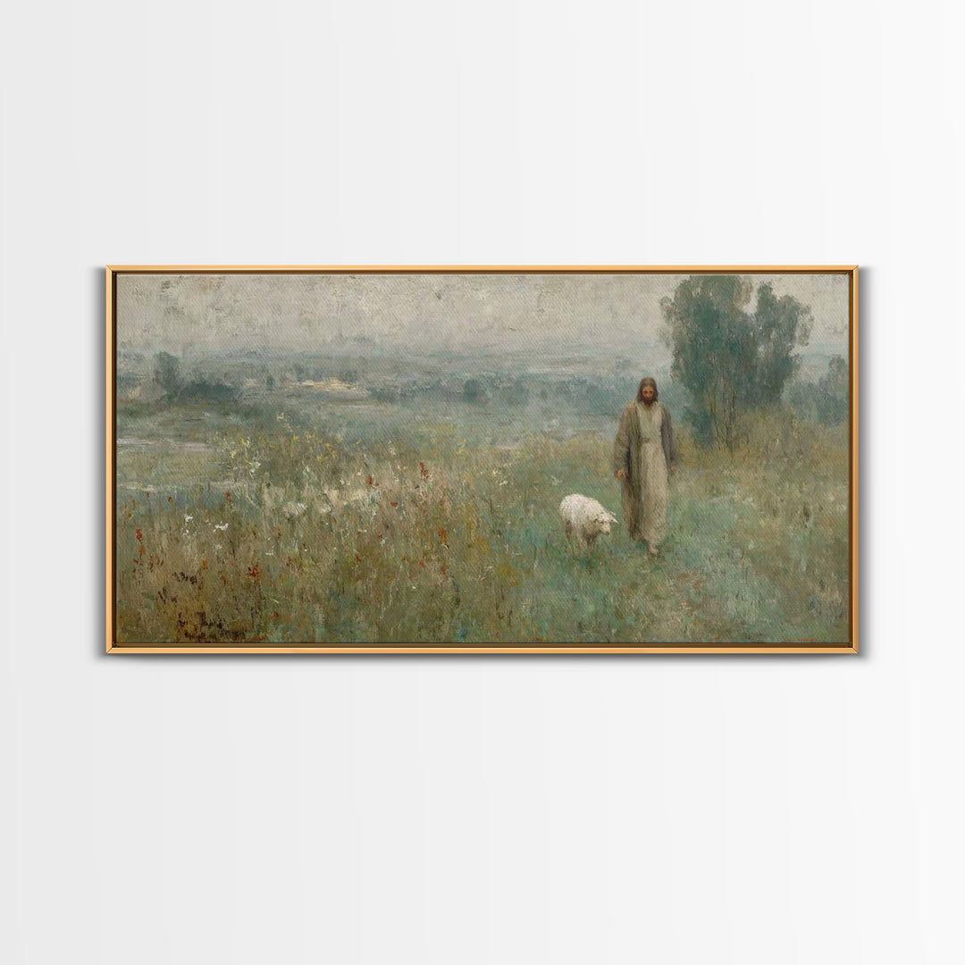 Misty Shepherd Journey – Framed Canvas Print – Christian Christmas Art – Christian Paintings – Jesus Art Print – Christian Art Canvas – Hop