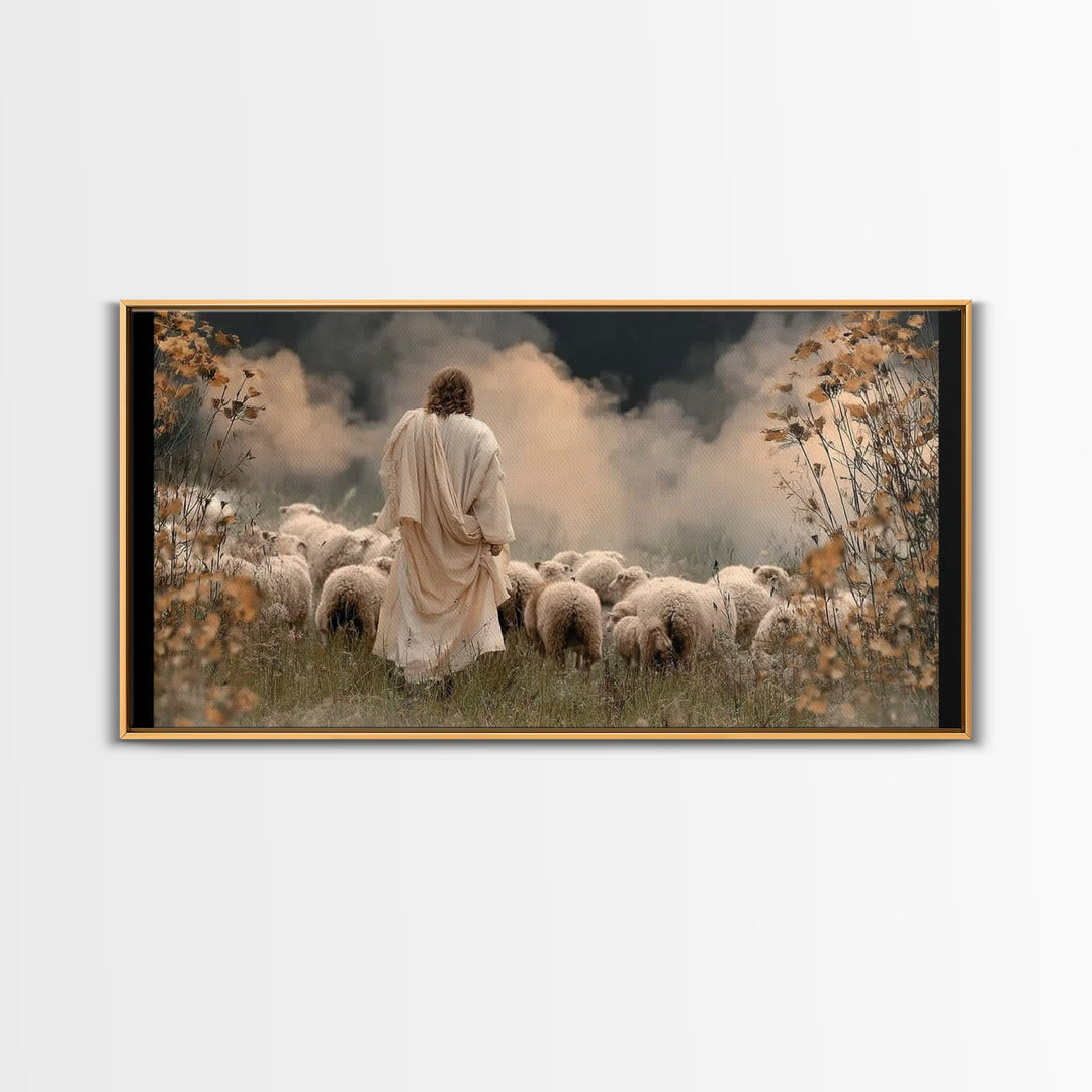 Autumn Shepherd Peace | Framed Canvas Print | Jesus Painting | Christian Art Canvas | Christian Wall Art | Christmas Art | Christian Gift I