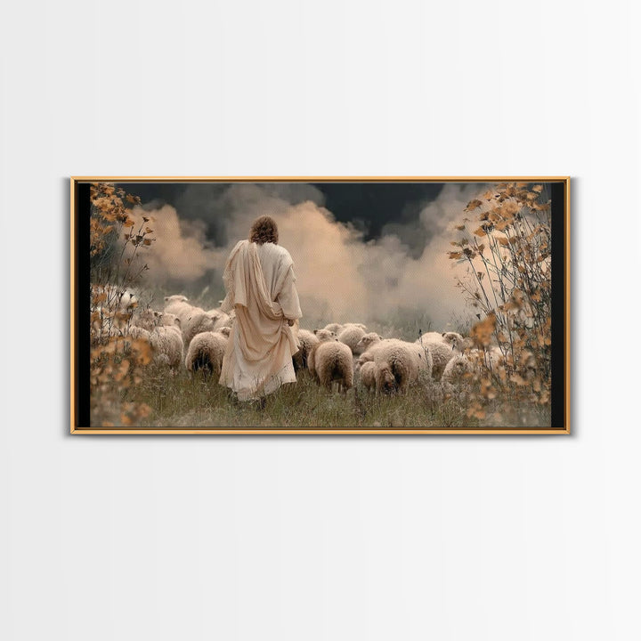 Autumn Shepherd Peace | Framed Canvas Print | Jesus Painting | Christian Art Canvas | Christian Wall Art | Christmas Art | Christian Gift I