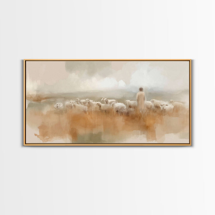 Soft Meadow Guide – Framed Canvas Print – Christian Art – Jesus Painting – Christian Art Canvas – Christian Wall Art – Christian Christmas