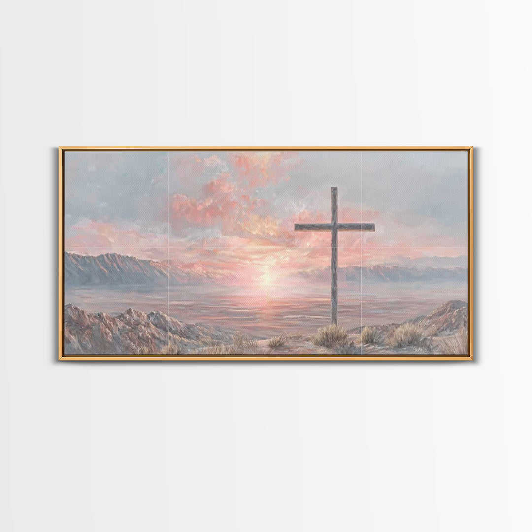 Sunrise At Calvary | Framed Canvas Print | Christian Wall Art | Christian Art Canvas | Christian Painting | Large Christian Art | Christian