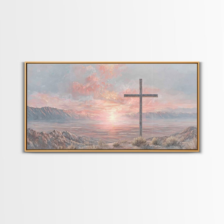 Sunrise At Calvary | Framed Canvas Print | Christian Wall Art | Christian Art Canvas | Christian Painting | Large Christian Art | Christian