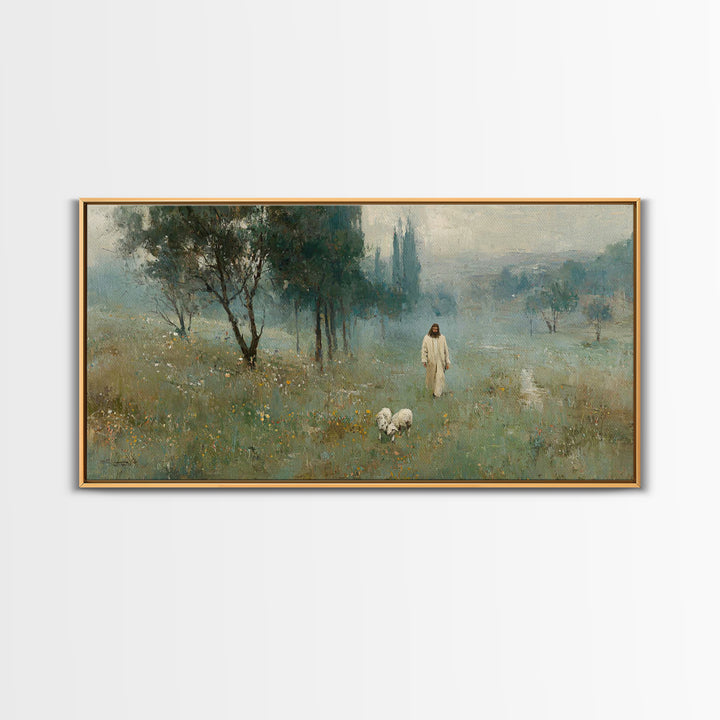 Pasture Of Peace | Framed Canvas Print | Jesus Painting | Christian Wall Art | Christian Art Canvas | Christian Christmas Art | Christian D