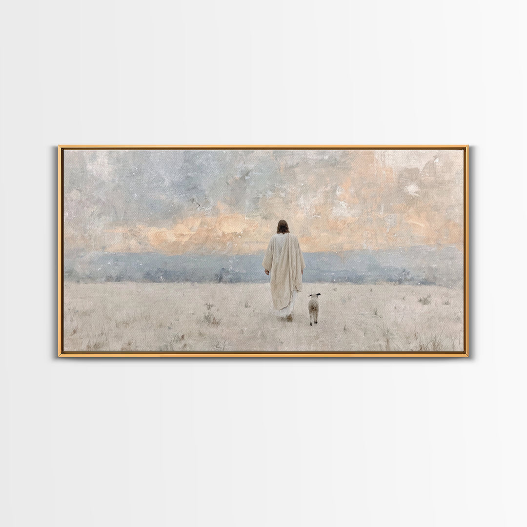 Quiet Shepherd Walk – Framed Canvas Print – Christian Art Canvas – Jesus Painting – Moody Christian Art – Christmas Wall Art – Christian De