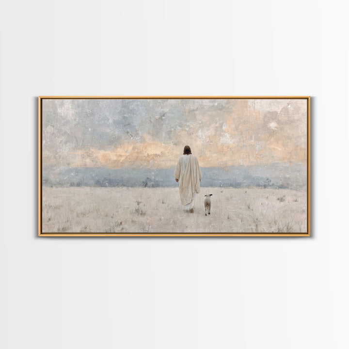 Quiet Shepherd Walk – Framed Canvas Print – Christian Art Canvas – Jesus Painting – Moody Christian Art – Christmas Wall Art – Christian De