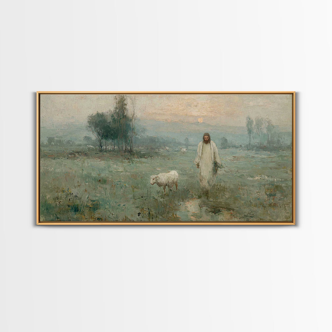 Pasture Of Peace – Framed Canvas Print – Christian Art – Vintage Jesus Painting – Christian Wall Art – Christian Art Canvas – Christian Chr