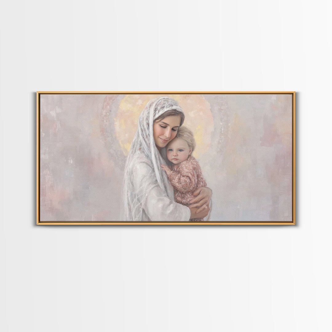 Radiant Motherhood | Framed Canvas Print | Christian Art Canvas | Christian Christmas Art | Mary And Jesus Painting | Christian Wall Art |
