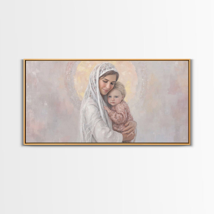 Radiant Motherhood | Framed Canvas Print | Christian Art Canvas | Christian Christmas Art | Mary And Jesus Painting | Christian Wall Art |
