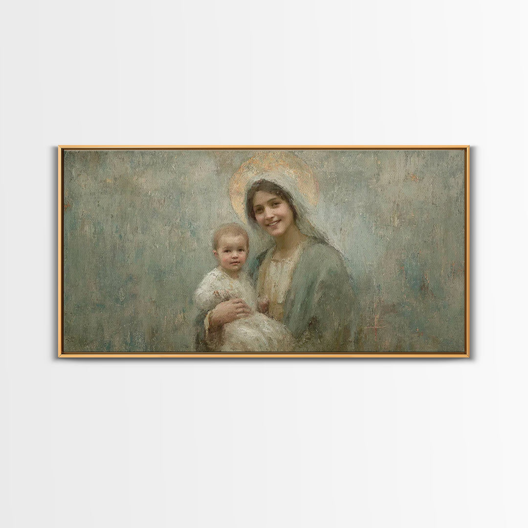 Joyful Promise, Framed Canvas Print, Christian Art Canvas, Christian Wall Art, Mary And Jesus Painting, Christmas Art, Christian Decor