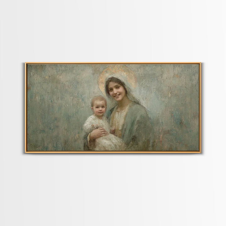 Joyful Promise, Framed Canvas Print, Christian Art Canvas, Christian Wall Art, Mary And Jesus Painting, Christmas Art, Christian Decor