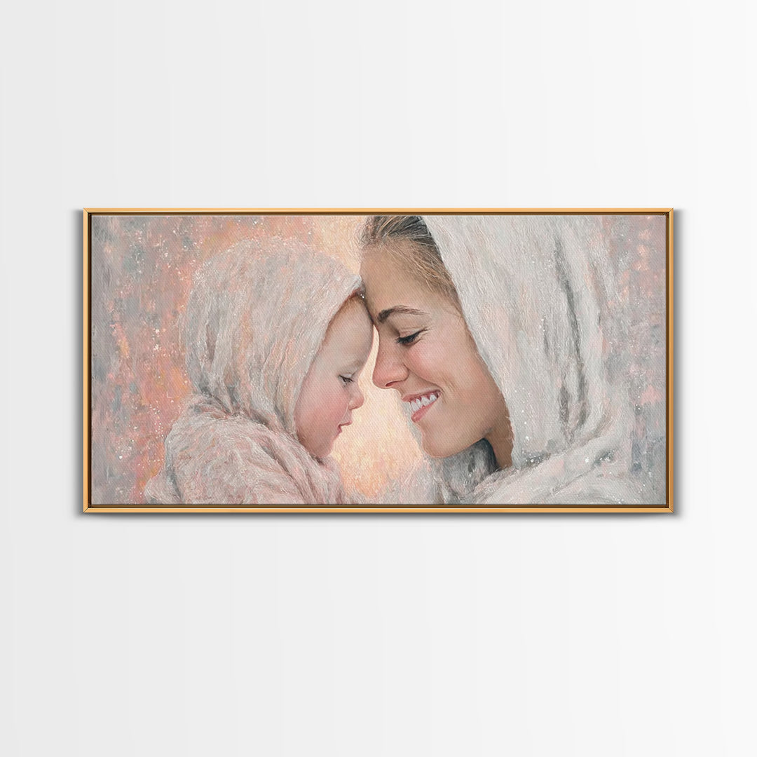 Tender Devotion | Framed Canvas Print | Christian Art Print | Mary And Jesus Painting | Christian Wall Art | Christmas Art | Christian Gift