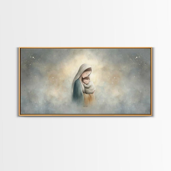 Sacred Embrace – Framed Canvas Print – Christian Art Canvas – Christian Wall Art – Jesus Painting – Christmas Art – Christian Christmas