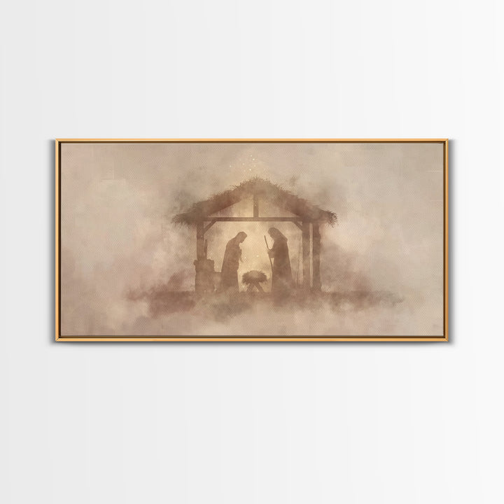Holy Manger Light – Framed Canvas Print – Christian Art Canvas – Christian Christmas Art – Minimalist Christian Art – Jesus Painting