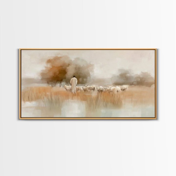 Shepherd Of Stillness | Framed Canvas Print | Christian Art Canvas | Jesus Painting | Christian Wall Art | Christian Gift Ideas | Christmas