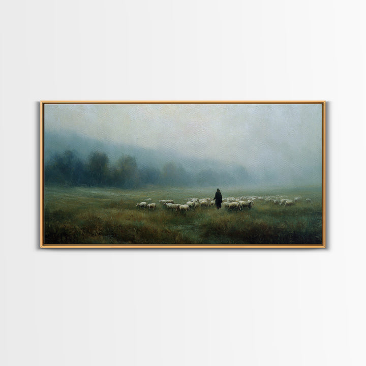 Misty Shepherd Path | Framed Canvas Print | Christian Wall Art | Jesus Painting | Christian Art Canvas | Moody Christian Art | Christmas Ar