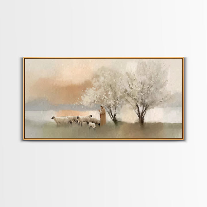 Graceful Pastures - Framed Canvas Print - Christian Decor For Home - Jesus Canvas Art - White Christmas Art - Christian Art Canvas