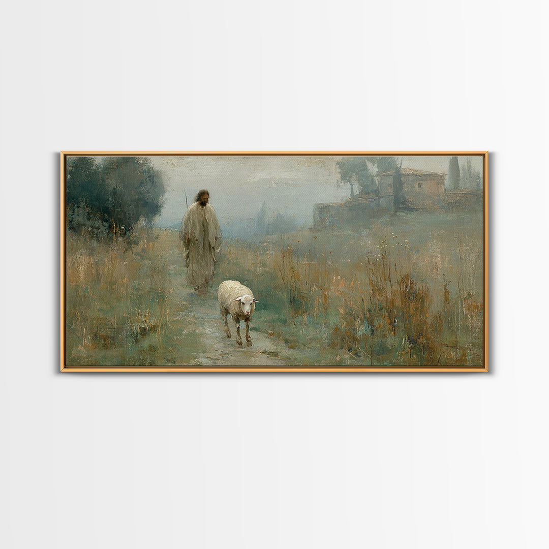 Shepherds Pathway – Framed Canvas Print – Christian Wall Art – Jesus Painting – Christian Art Canvas – Pastoral Scenery – Christian Decor