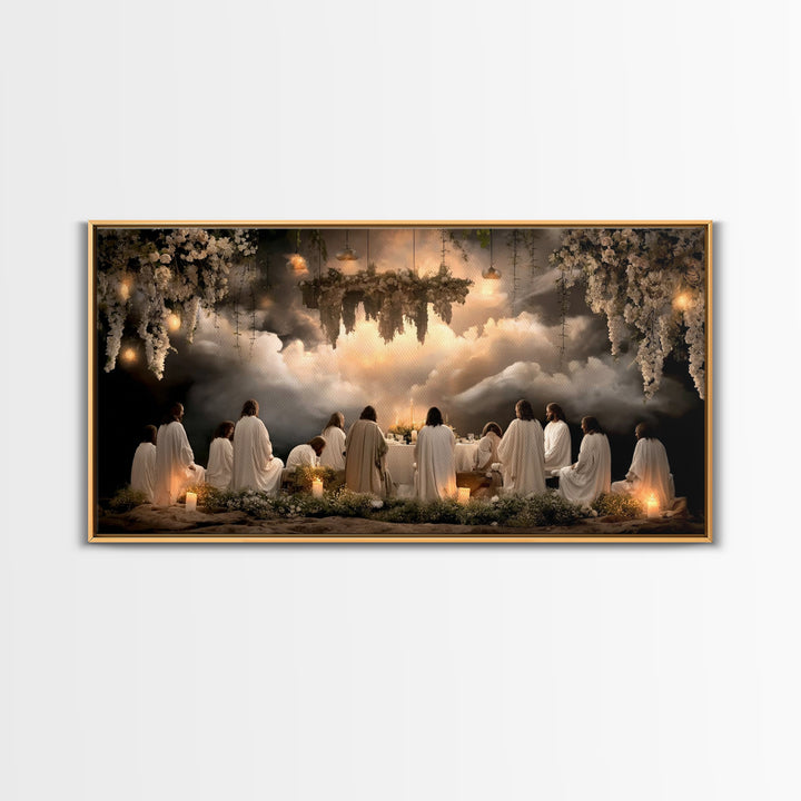Heavenly Supper Glow – Framed Canvas Print – Christian Art Canvas – Christian Wall Art – Jesus Painting – Christmas Art – Christian Decor