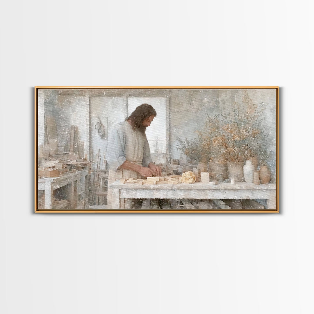 Carpenter’s Grace – Framed Canvas Print – Christian Wall Art – Christian Art Canvas – Jesus Painting – Vintage Christian Art – Christian De