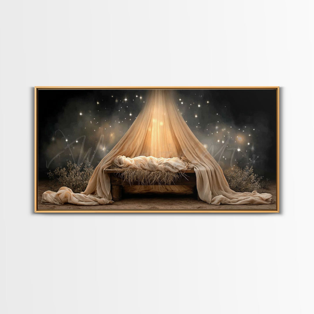 Heavenly Manger – Framed Canvas Print – Christian Wall Art – Jesus Painting – Christmas Art – Christian Art Canvas – Christian Christmas Ar