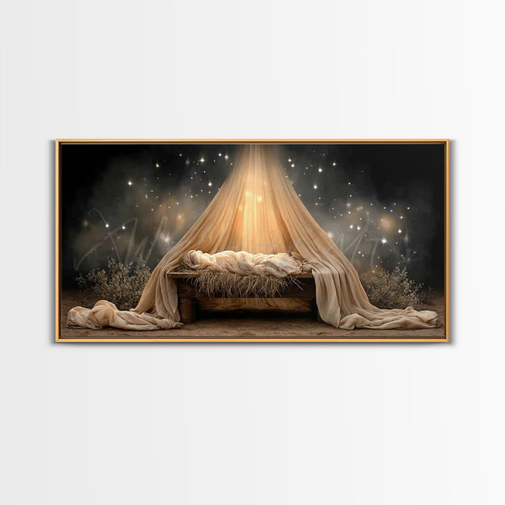 Heavenly Manger – Framed Canvas Print – Christian Wall Art – Jesus Painting – Christmas Art – Christian Art Canvas – Christian Christmas Ar