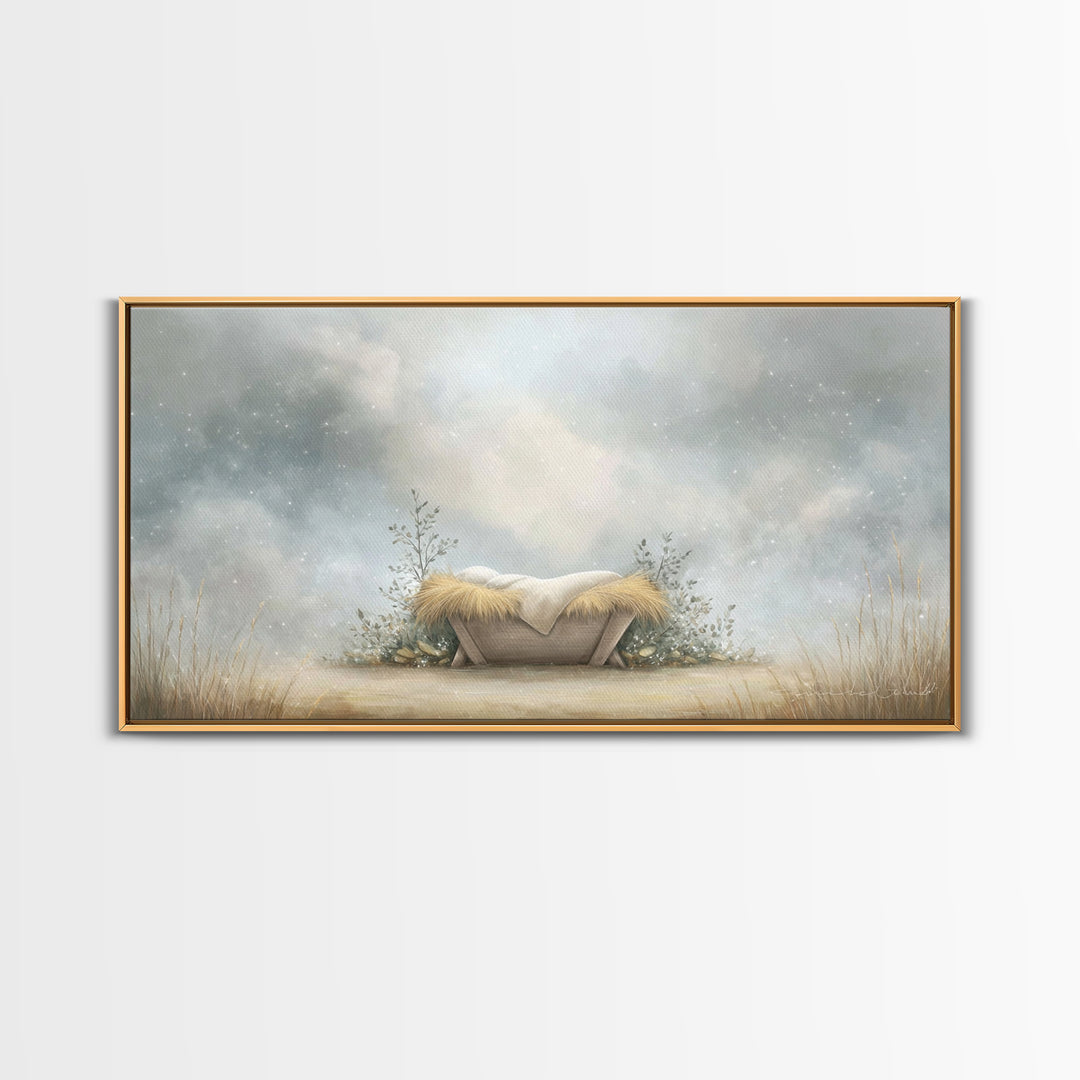 Silent Manger – Framed Canvas Print – Christian Art Canvas – Christian Wall Art – Jesus Painting – Christmas Art – Christian Christmas Art