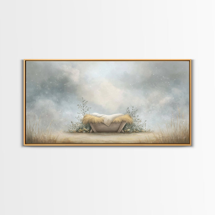 Silent Manger – Framed Canvas Print – Christian Art Canvas – Christian Wall Art – Jesus Painting – Christmas Art – Christian Christmas Art