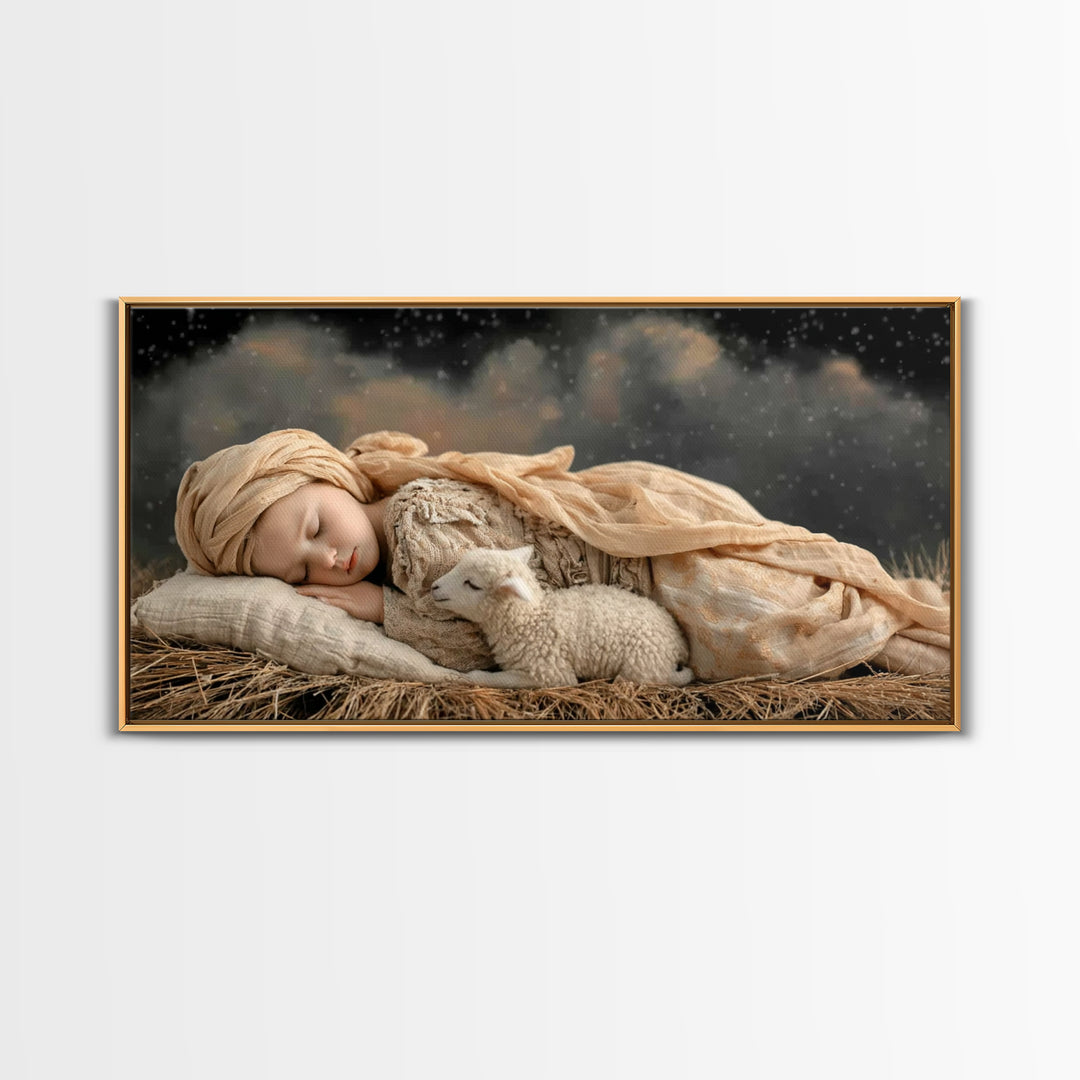 Gentle Nativity, Framed Canvas Print, Christian Art Canvas, Christian Christmas Art, Christmas Art, Christian Wall Art, Jesus Painting