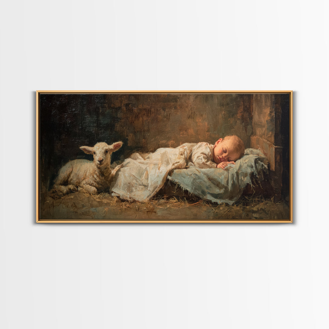 Sacred Slumber | Framed Canvas Print | Christian Wall Art | Jesus Painting | Christian Christmas Art | Christian Art Canvas | Christmas Art