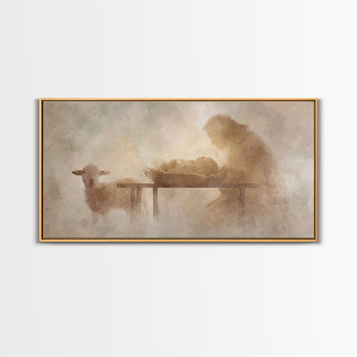 Bethlehem Soft Glow – Framed Canvas Print – Christian Wall Art – Christmas Art Prints – Jesus Christmas Art – Christian Art Gift