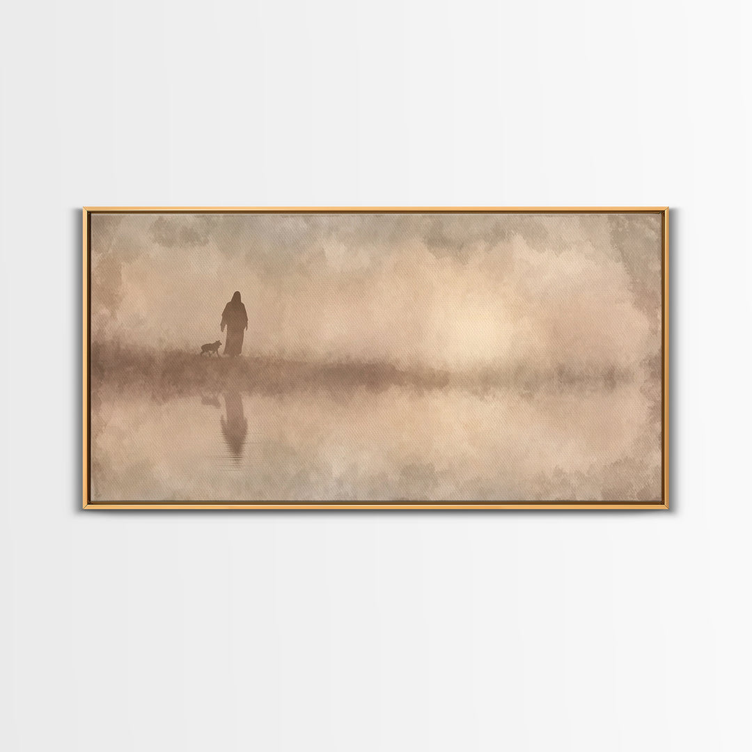 Shepherd River Walk – Framed Canvas Print – Jesus Painting – Christian Wall Art – Christian Art Canvas – Christian Decor