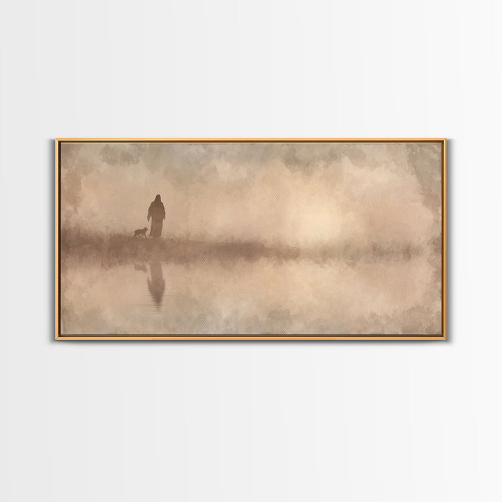 Shepherd River Walk – Framed Canvas Print – Jesus Painting – Christian Wall Art – Christian Art Canvas – Christian Decor
