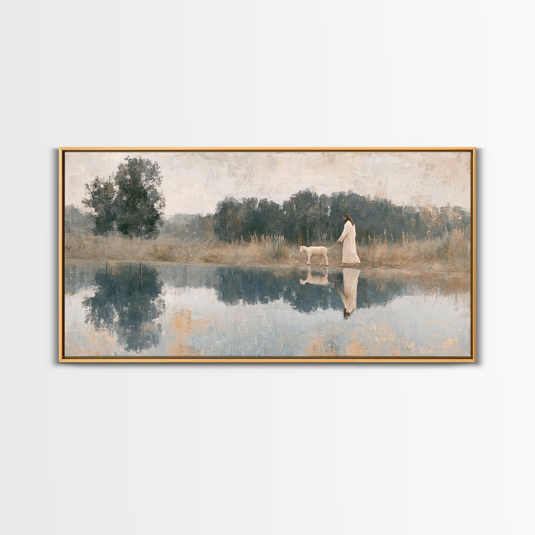 Pastoral Grace Shore – Framed Canvas Print – Christian Art Canvas – Jesus Painting – Christian Wall Art – Christian Decor