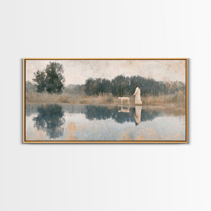 Pastoral Grace Shore – Framed Canvas Print – Christian Art Canvas – Jesus Painting – Christian Wall Art – Christian Decor