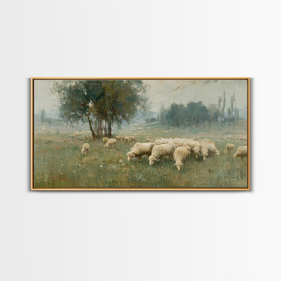 Radiant Meadow Flock, Framed Canvas Print, Christian Art, Christian Wall Art, Christian Art Canvas, Christian Paintings, Christmas Art, Chr