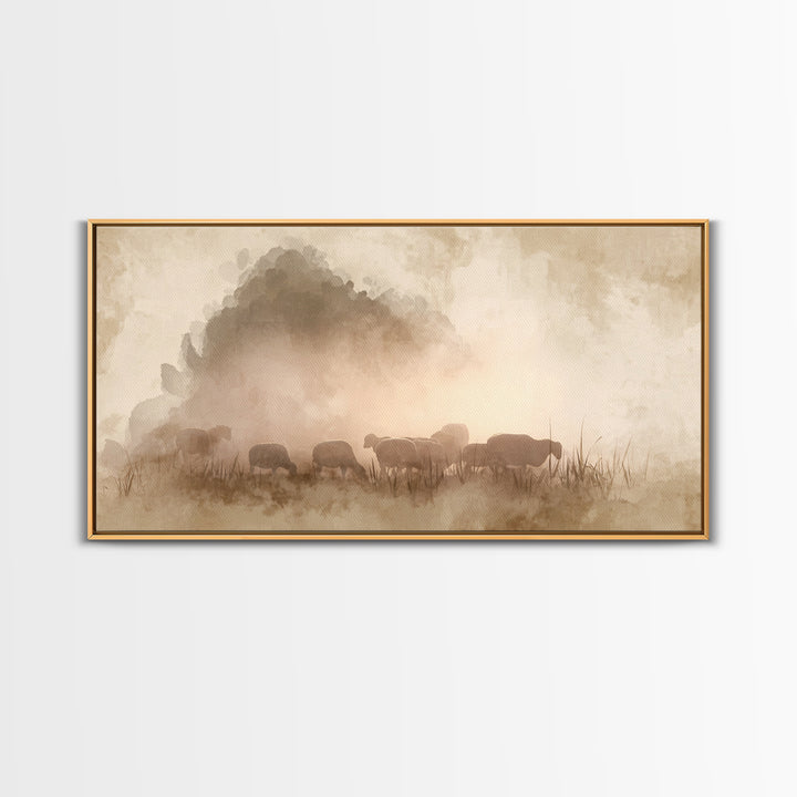 Sunlit Shepherd Fields – Framed Canvas Print – Christian Art – Christian Wall Art – Jesus Painting – Christian Christmas Art – Christian Ar