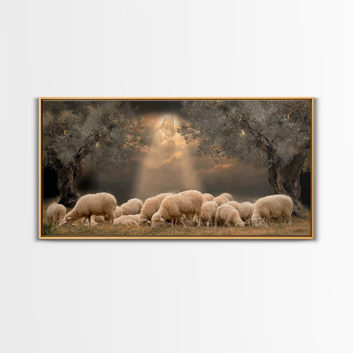 Heavenly Pasture Vision, Framed Canvas Print, Christian Christmas Art, Christian Wall Art, Jesus Painting, Christian Art Canvas, Christmas