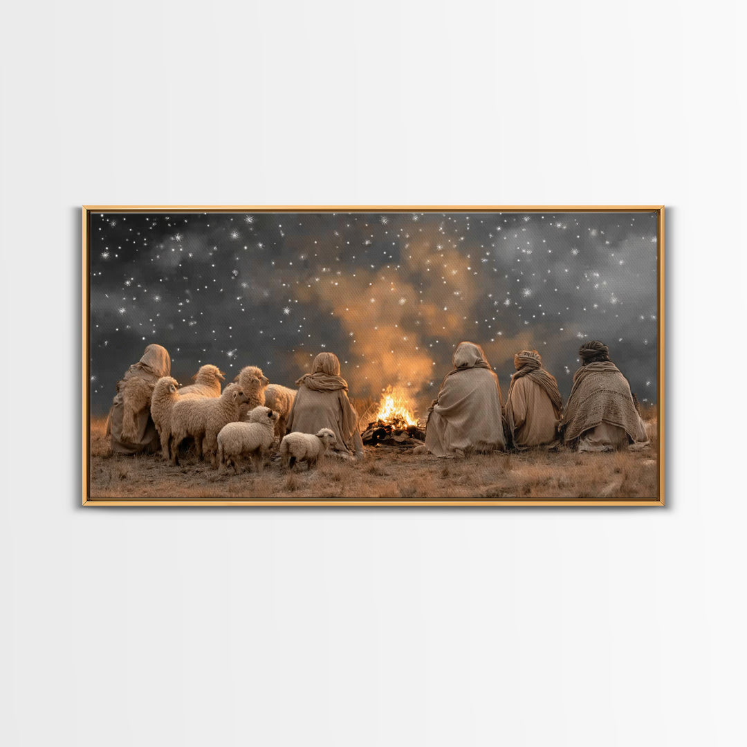 Night Watch Glory, Framed Canvas Print, Christian Wall Art, Christmas Art, Jesus Painting, Christian Art Canvas, Christian Christmas Art, C
