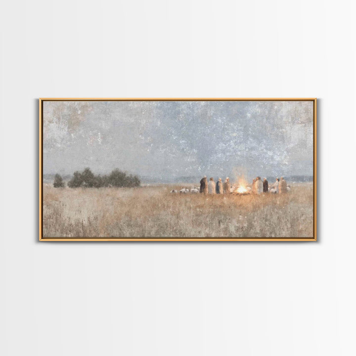 Fireside Revelation – Framed Canvas Print – Christian Art Canvas – Christian Wall Art – Jesus Painting – Christmas Art – Christian Christma