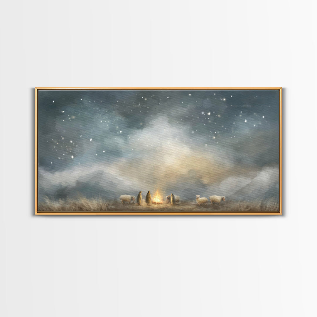 Shepherds Under Heaven, Framed Canvas Print, Christian Art Canvas, Christian Wall Art, Jesus Painting, Christmas Art, Christian Christmas A