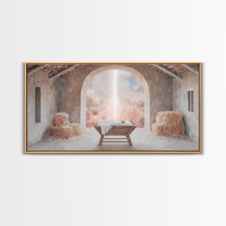 Blessed Manger Light – Framed Canvas Print – Christian Wall Art – Christian Art Canvas – Christmas Art – Christian Christmas Decor